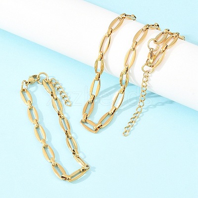 304 Stainless Steel Oval Link Chain Bracelet & Necklace Jewelry Sets SJEW-L199-06G-1