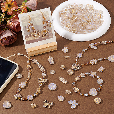 120Pcs 15 Styles Metal Enlaced Transparent Acrylic Beads MACR-GA0001-06-1