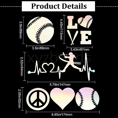 8 Sheets 4 Style Heart & Tennis Pattern Laser Style PET Waterproof Self-Adhesive Stickers STIC-GF0001-02C-1