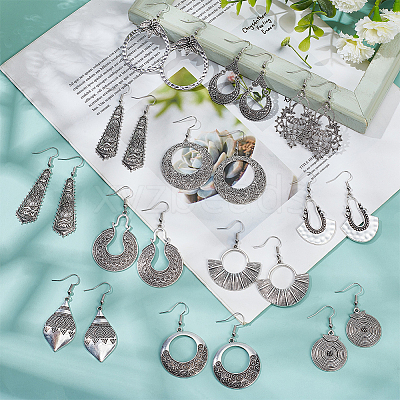 4 Sets 4 Style Tibetan Style Alloy Geometry Dangle Earrings for Women EJEW-AN0003-86-1