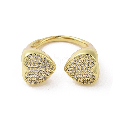 Brass Micro Pave Clear Cubic Zirconia Open Cuff Ring for Women RJEW-M165-03B-G-1