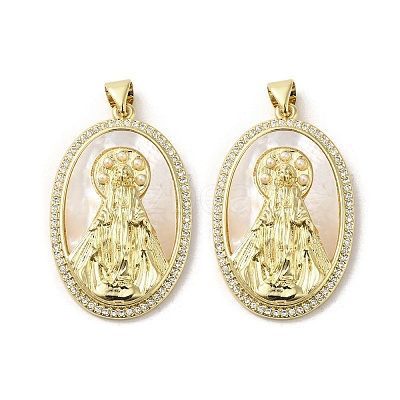 Brass Pave Shell Pendants KK-I708-16E-G-1