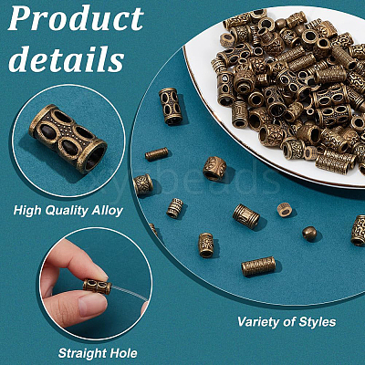 120Pcs 12 Styles Tibetan Style Alloy Tube Beads FIND-PH0020-80-1