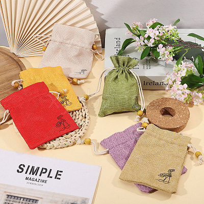 24Pcs 6 Colors Flower Printed Cloth Drawstring Bags ABAG-CA0001-22B-1