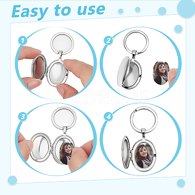 Stainless Steel Photo Locket Keychains KEYC-WH0056-007P-1