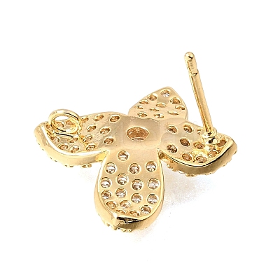 Brass Micro Pave Cubic Zirconia Stud Earring Findings with Loops CU-CBA1682-05G-1