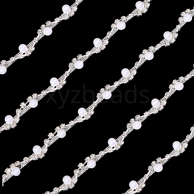 1 Yard Brass Crystal Rhinestone Cup Chain with Imitation Pearl OCOR-GL0001-08B-1