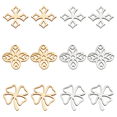 24Pcs 6 Style 201 Stainless Steel Filigree Joiners Links STAS-DC0008-57-1