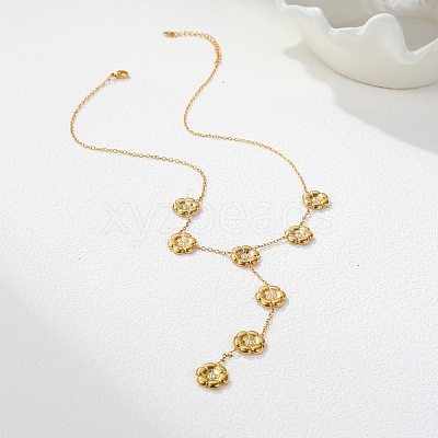 304 Stainless Steel Micro Pave Cubic Zirconia Lariat Necklaces for Women SA-CBA4051-03G-1
