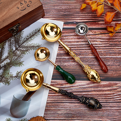 Wooden Handle Wax Sealing Stamp Melting Stainless Steel Spoon TOOL-WH0018-56LG-1
