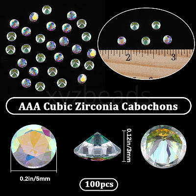 100Pcs Cubic Zirconia Pointed Back Cabochons ZIRC-BBC0002-39-1