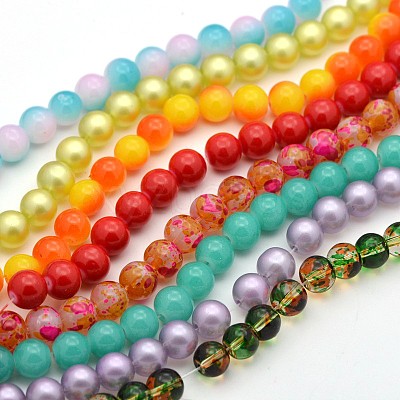 Mixed Painted Round Glass Beads Strands DGLA-X0002-8mm-1