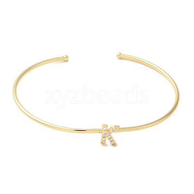 Rack Plating Brass Micro Pave Clear Cubic Zirconia Letter Open Cuff Bangles BJEW-A018-01G-K-1