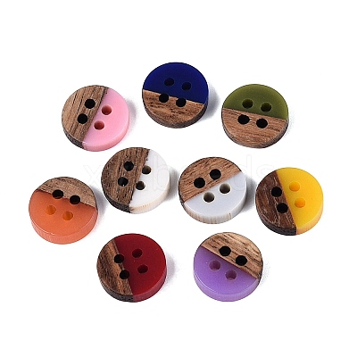 Opaque Resin & Walnut Wood Buttons RESI-N053-36-1