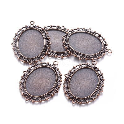 Tibetan Style Oval Pendant Cabochon Settings TIBE-473-R-NR-1