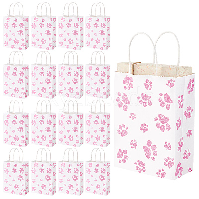 Rectangle with Paw Print Pattern Paper Storage Bags with Handle ABAG-WH0046-39C-1