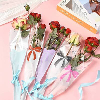 Bowknot Print Transparent PE Cone Flower Sleeves ABAG-FZC0002-001I-1