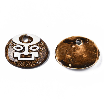 Vintage Glazed Tribal Face Porcelain Big Pendants PORC-T006-31-1