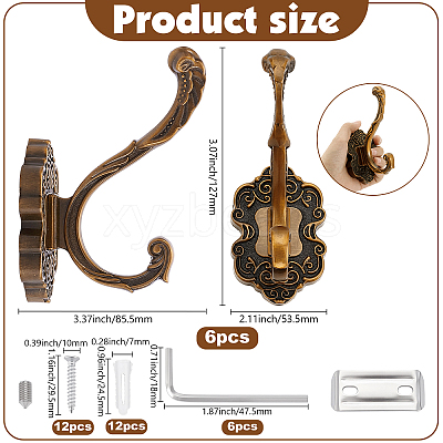 6Pcs Aluminum Wall Mounted Hook Hangers ODIS-JOY0001-02A-1