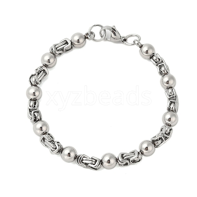 Non-Tarnish Round 304 Stainless Steel Byzantine Chain Bracelets for Men BJEW-B093-06P-1