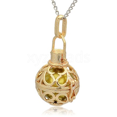 Golden Tone Brass Hollow Round Cage Pendants KK-J235-05G-1