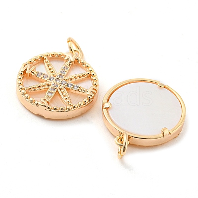 Brass Micro Pave Clear Cubic Zirconia Flat Round Pendants KK-Q806-03G-1