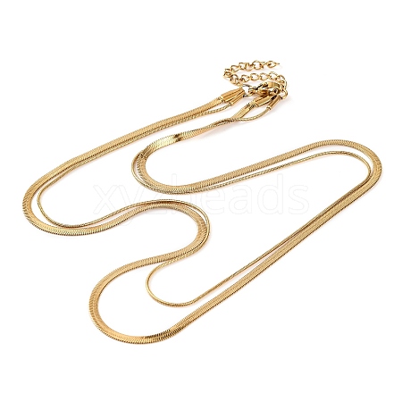 304 Stainless Steel Double Layer Round Snake Chain & Herringbone Chain Necklaces for Women NJEW-G140-16A-G-1