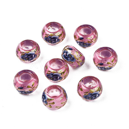 Flower Printed Transparent Acrylic Rondelle Beads TACR-S160-01-E01-1