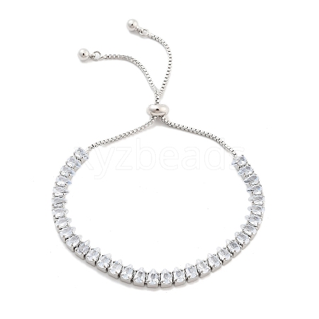 Brass Pave Clear Cubic Zirconia Teardrop Box Chain Slider Bracelets BJEW-YWC0002-07P-1