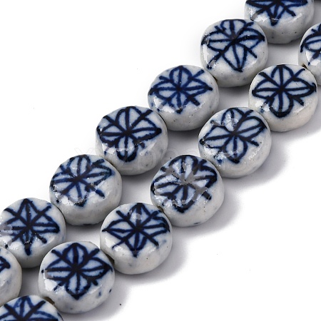 Handmade Blue and White Porcelain Beads Strands PORC-I027-15B-1