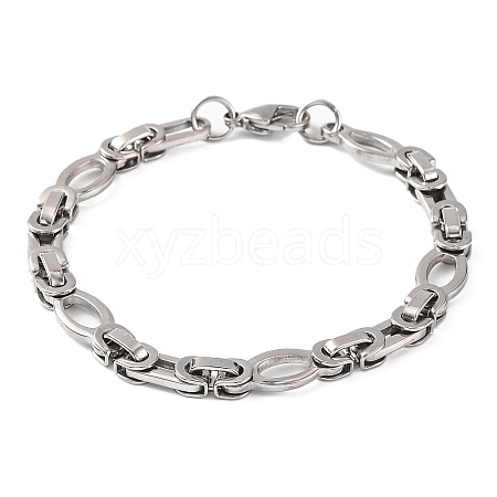 Tarnish Resistant 304 Stainless Steel Hollow Oval Byzantine Chain Bracelets BJEW-B078-102P-1