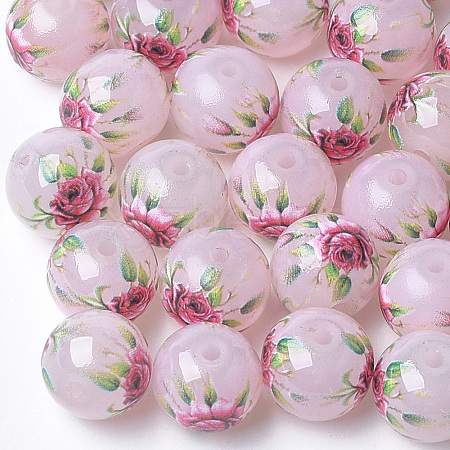 Printed & Spray Painted Imitation Jade Glass Beads GLAA-S047-05B-02-1