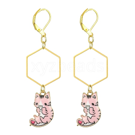 Rack Plating Alloy Cat Dangle Leverback Dangle Earrings EJEW-JE05502-02-1