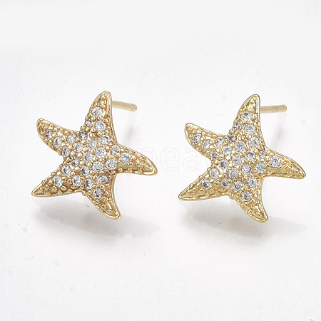 Brass Micro Pave Cubic Zirconia Stud Earring Findings KK-S350-023G-1