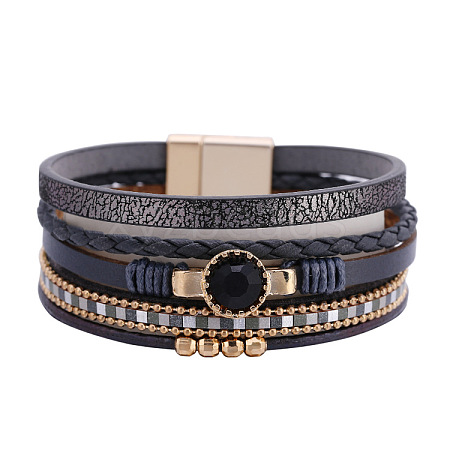 Bohemian Ethnic Style Weave Leather Cord Multi-strand Bracelets for Women WGFDB9D-04-1