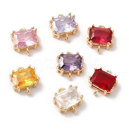 Brass Pave Glass Connector Charms KK-C062-030G-1