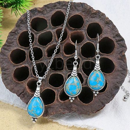 Teardrop Alloy & Acrylic Pendant Necklaces & Dangle Earrings Sets WGBAAE5-07-1