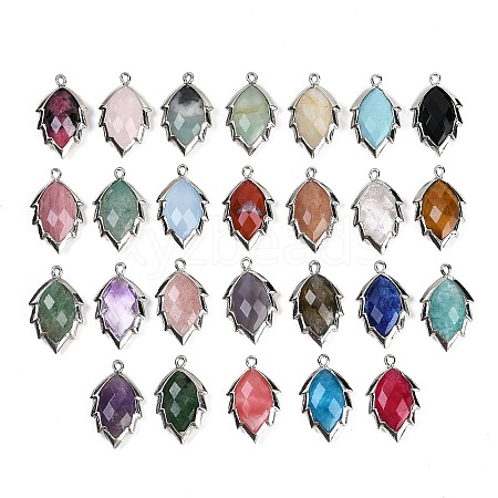 Natural & Synthetic Mixed Gemstone Faceted Leaf Pendants G-I375-04P-1