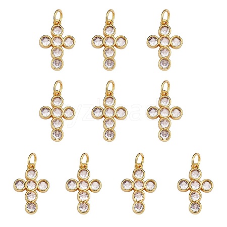 10Pcs Rack Plating Brass Micro Pave Clear Cubic Zirconia Pendants ZIRC-SZ0004-15-1