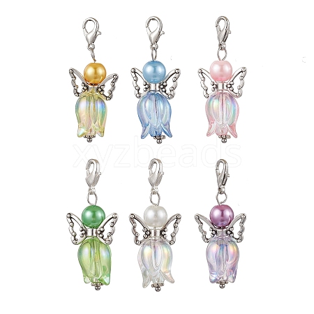 6Pcs Acrylic Angel Tulip Pendant Decorations HJEW-JM02565-1