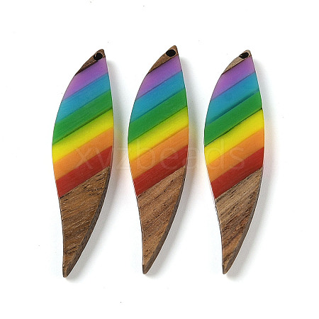 Pride Rainbow Theme Resin & Walnut Wood Pendants WOOD-K012-12D-1