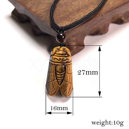 Natural Tiger Eye Cicada Pendant Necklace for Men PW-WG9230E-01-1