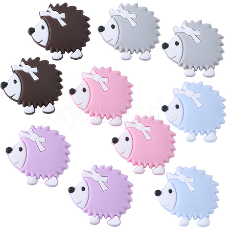 10Pcs 5 Colors Hedgehog Food Grade Eco-Friendly Silicone Beads SIL-SC0001-61-1