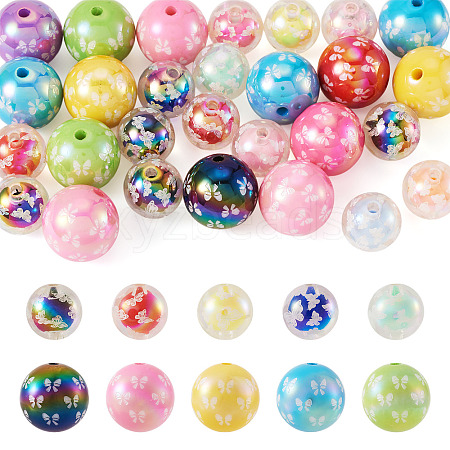 28Pcs 2 Colors UV Plating Acrylic Printed Beads FIND-TA0010-64-1