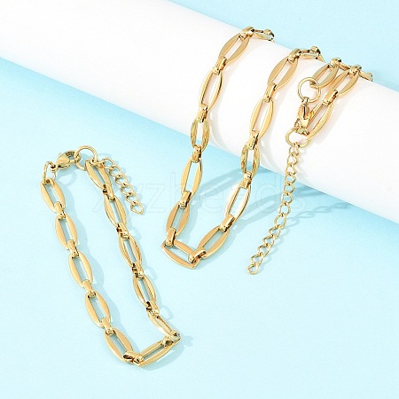304 Stainless Steel Oval Link Chain Bracelet & Necklace Jewelry Sets SJEW-L199-06G-1