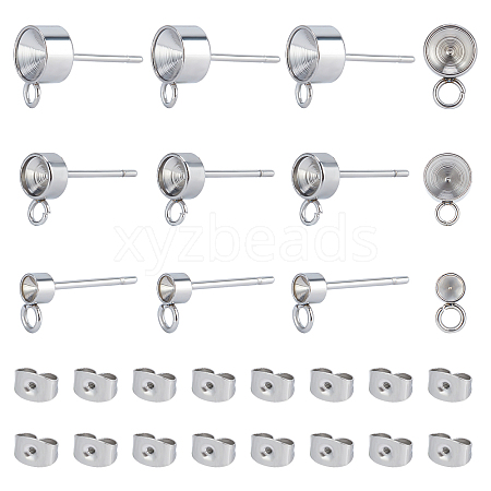 Unicraftale 105Pcs 304 Stainless Steel Stud Earring Settings with Loop and Stainless Steel Ear Nuts STAS-UN0027-49-1