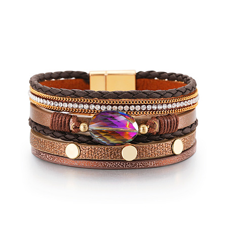 Weave Leather Cord Multi-strand Bracelets for Women WGADFC2-05-1