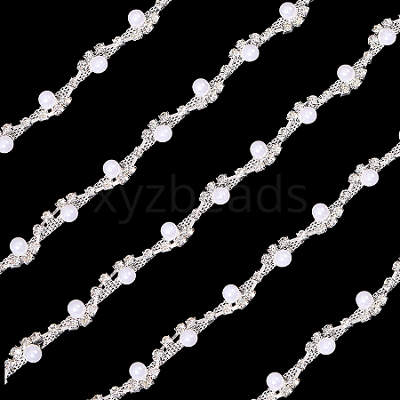 1 Yard Brass Crystal Rhinestone Cup Chain with Imitation Pearl OCOR-GL0001-08B-1