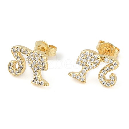 Rack Plating Girl Brass Pave Cubic Zirconia Stud Earrings for Women EJEW-Z059-11G-1