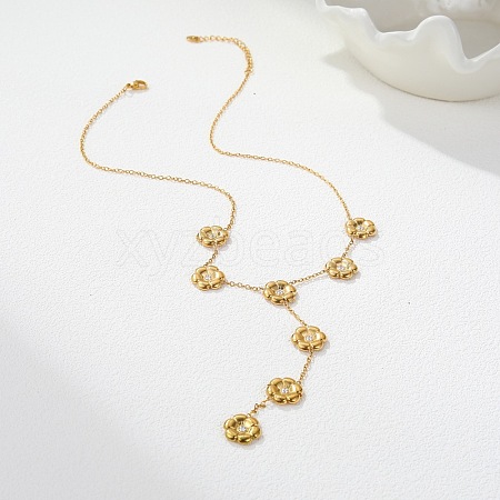 304 Stainless Steel Micro Pave Cubic Zirconia Lariat Necklaces for Women SA-CBA4051-03G-1